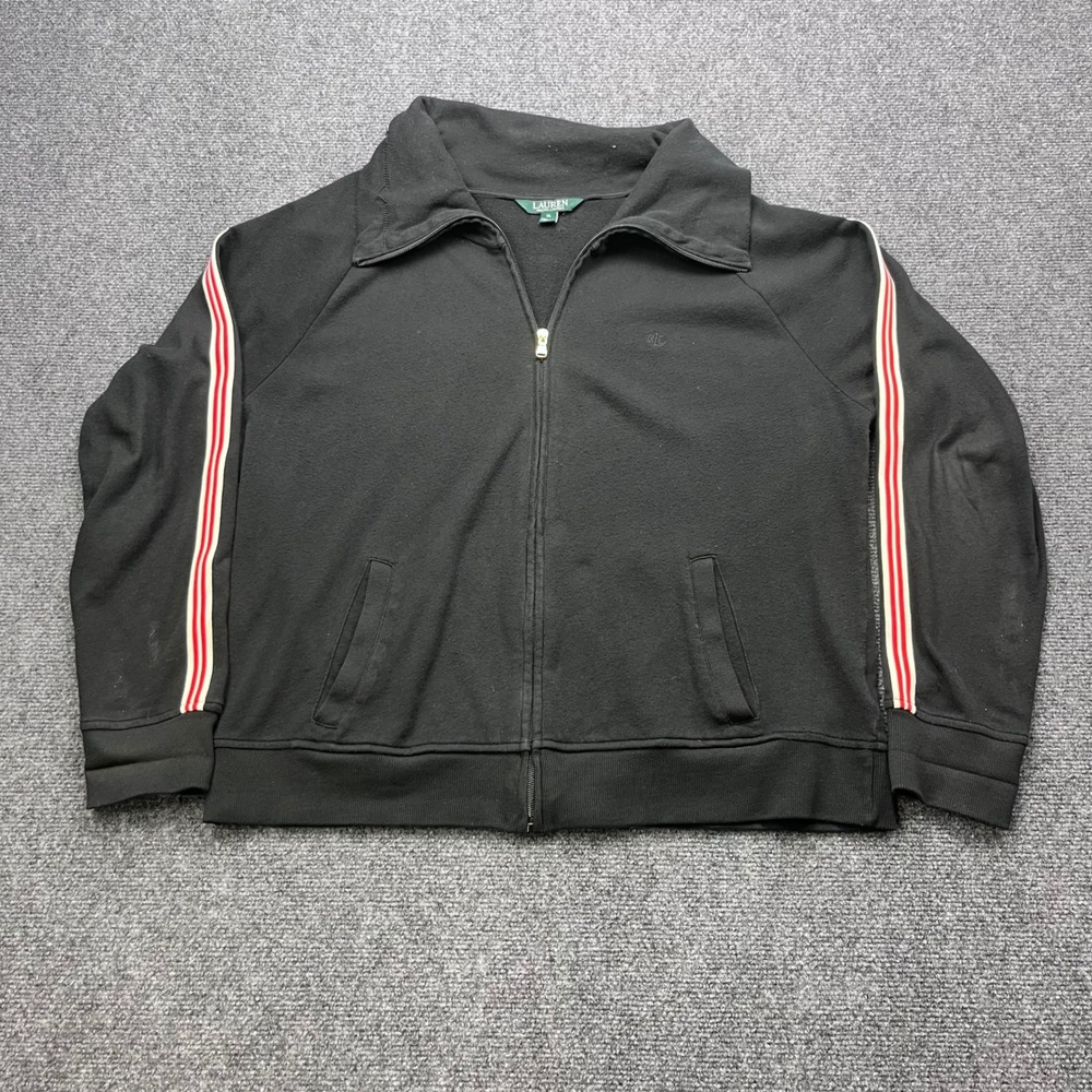 Lauren Ralph Lauren Track Jacket Full Zip Racing Stripe Black Sweatshirt